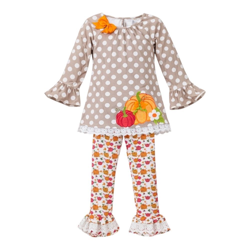 Rare Editions Pumpkin Tunic Leggings Outfit Ruffles Lace Girls Size 6X